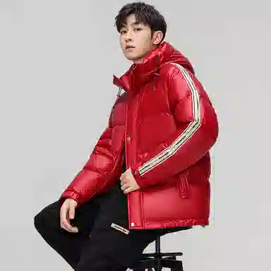 鸭鸭 亮面系列 中青年时尚韩版潮流百搭短款连帽户外休闲运动防寒保暖面包羽绒服 男款