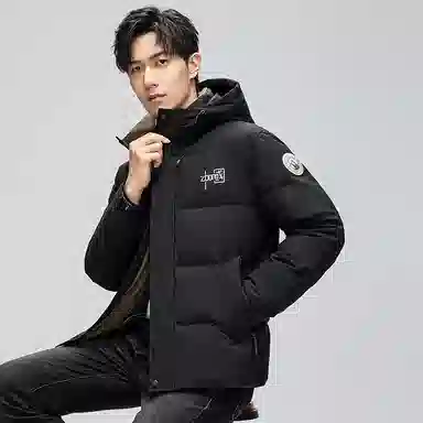 鸭鸭 中青年时尚韩版潮流中国风短款连帽外套山系户外运动休闲加厚保暖迷彩面包羽绒服 男女同款