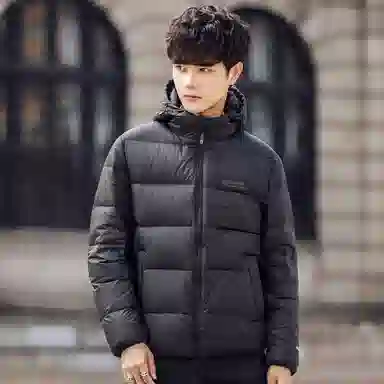 鸭鸭 连帽纯色面包羽绒服 男款