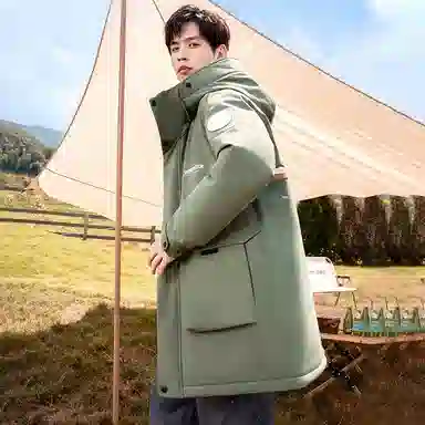 鸭鸭 中长款加厚保暖休闲宽松连帽套头羽绒服 男女同款