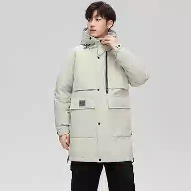 鸭鸭 鹅绒系列户外工装风连帽保暖休闲加厚新国标中长款羽绒服 男款