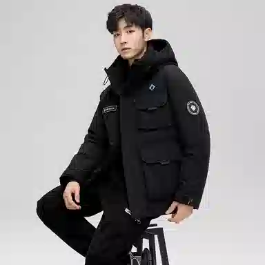 鸭鸭 石墨烯蓄热时尚韩版休闲百搭短款连帽山系户外运动多口袋防寒保暖工装羽绒服 男女同款