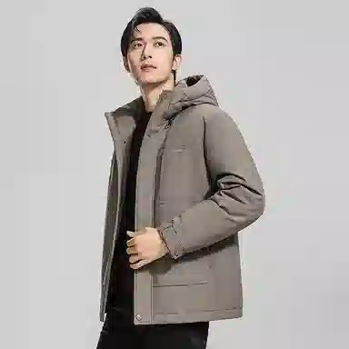 鸭鸭 石墨烯蓄热纯色商务休闲短款连帽外套男士户外防风保暖长袖羽绒服 男款