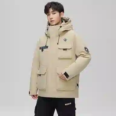 鸭鸭 石墨烯蓄热时尚韩版休闲百搭短款连帽山系户外运动多口袋防寒保暖工装羽绒服 男女同款