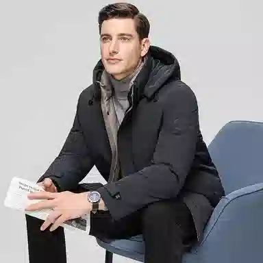 鸭鸭 中老年爸爸装纯色商务休闲厚款拆卸连帽外套户外防寒保暖石墨烯鹅绒羽绒服 男款