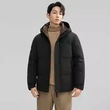 鸭鸭 青中年纯色韩版休闲百搭短款连帽外套户外运动防寒保暖石墨烯蓄热面包羽绒服 男款