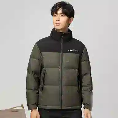 鸭鸭 时尚韩版字母拼色满印短款立领户外休闲防寒面包羽绒服 男款