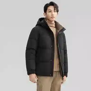 鸭鸭 青中年纯色韩版休闲百搭短款连帽外套户外运动防寒保暖石墨烯蓄热面包羽绒服 男款