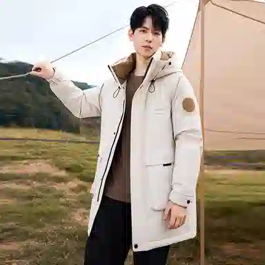 鸭鸭 中长款加厚保暖休闲宽松连帽套头羽绒服 男女同款