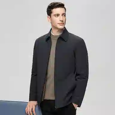 鸭鸭 鹅绒牛奶丝短款翻领爸爸装保暖商务干部装羽绒服 男款