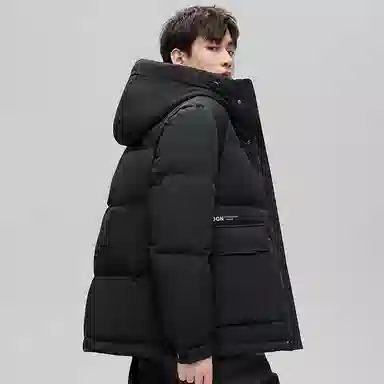 鸭鸭 纯色韩版休闲短款连帽加厚羽绒服 男款