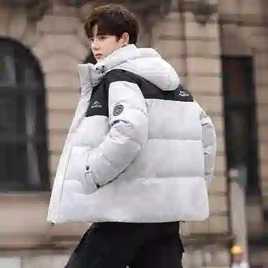 鸭鸭 青年时尚韩版潮流短款连帽户外运动休闲百搭防寒保暖迷彩面包羽绒服 男女同款