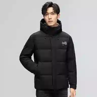 鸭鸭 中青年时尚韩版潮流中国风短款连帽外套山系户外运动休闲加厚保暖迷彩面包羽绒服 男女同款