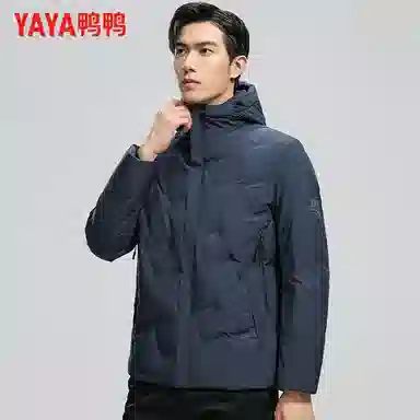 鸭鸭 休闲连帽短款经典字母印花无缝热压重磅保暖羽绒服 男款