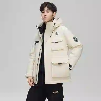 鸭鸭 石墨烯蓄热时尚韩版休闲百搭短款连帽山系户外运动多口袋防寒保暖工装羽绒服 男女同款