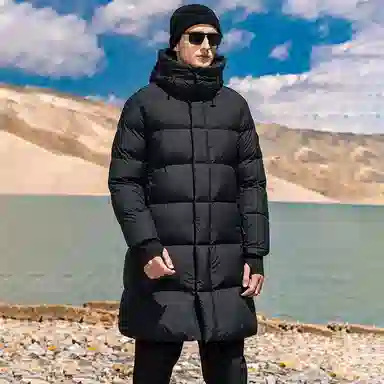 鸭鸭 极寒系列 高充鹅绒纯色韩版休闲经典百搭拆卸连帽户外运动加厚保暖中长款羽绒服 男女同款 黑色