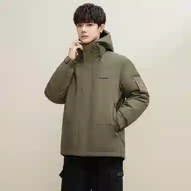 鸭鸭 纯色韩版休闲百搭短款连帽防寒保暖工装羽绒服 男款