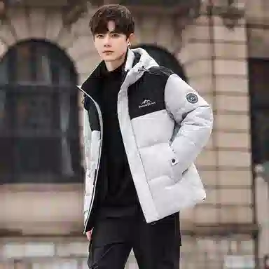 鸭鸭 青年时尚韩版潮流短款连帽户外运动休闲百搭防寒保暖迷彩面包羽绒服 男女同款