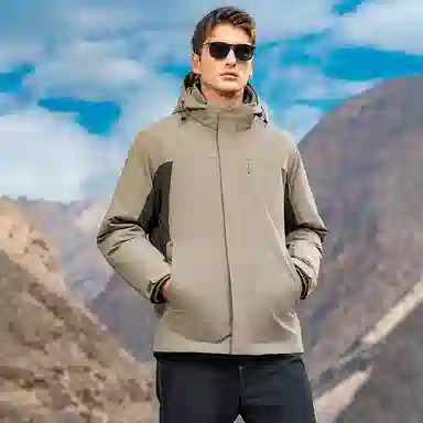 鸭鸭 鹅绒三合一系列 纯色山系户外远足防风防水保暖短款连帽登山羽绒服 男款