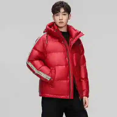 鸭鸭 亮面系列 中青年时尚韩版潮流百搭短款连帽户外休闲运动防寒保暖面包羽绒服 男款