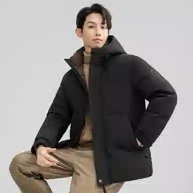 鸭鸭 石墨烯蓄热纯色韩版休闲百搭防寒保暖短款连帽羽绒服 男款