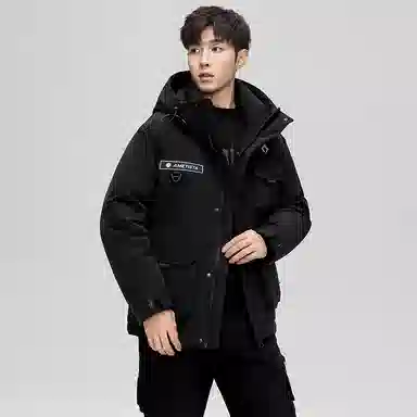 鸭鸭 石墨烯蓄热时尚韩版休闲百搭短款连帽山系户外运动多口袋防寒保暖工装羽绒服 男女同款