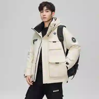 鸭鸭 石墨烯蓄热时尚韩版休闲百搭短款连帽山系户外运动多口袋防寒保暖工装羽绒服 男女同款