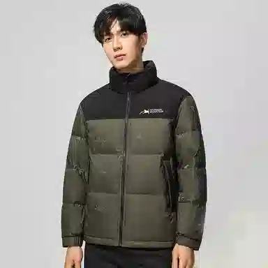 鸭鸭 时尚韩版字母拼色满印短款立领户外休闲防寒面包羽绒服 男款