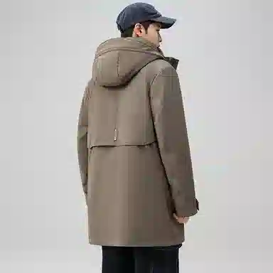 鸭鸭 时尚加厚中长款纯色连帽羽绒服 男款