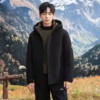 鸭鸭 石墨烯蓄热纯色韩版休闲百搭短款连帽户外防寒保暖工装羽绒服 男款