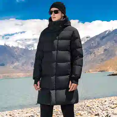 鸭鸭 极寒系列 高充鹅绒纯色韩版休闲经典百搭拆卸连帽户外运动加厚保暖中长款羽绒服 男女同款 黑色