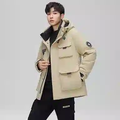 鸭鸭 石墨烯蓄热时尚韩版休闲百搭短款连帽山系户外运动多口袋防寒保暖工装羽绒服 男女同款