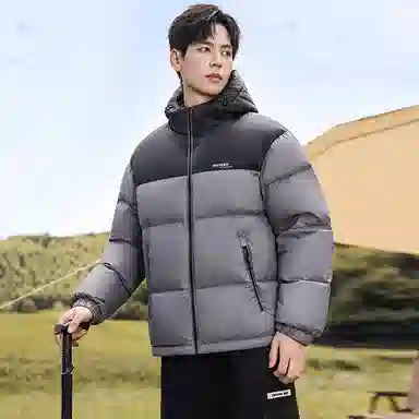 鸭鸭 时尚运动系列 韩版休闲短款连帽外套户外防寒保暖基础款面包羽绒服 通用