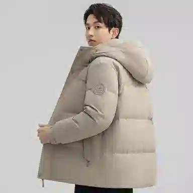 鸭鸭 石墨烯蓄热纯色韩版休闲百搭防寒保暖短款连帽羽绒服 男款