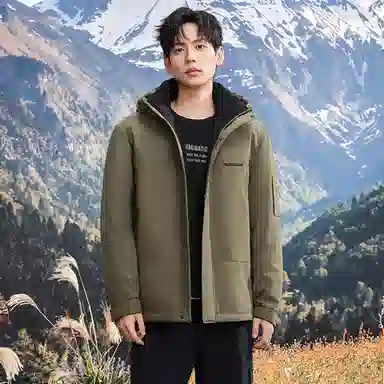 鸭鸭 石墨烯蓄热纯色韩版休闲百搭短款连帽户外防寒保暖工装羽绒服 男款