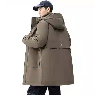鸭鸭 时尚加厚中长款纯色连帽羽绒服 男款