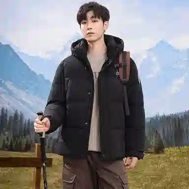 鸭鸭 中青年时尚韩版潮流中国风短款连帽外套山系户外运动休闲加厚保暖迷彩面包羽绒服 男女同款