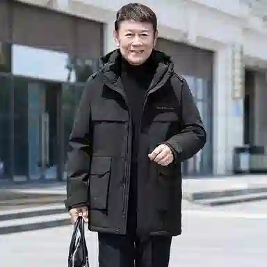 鸭鸭 鹅绒系列中老年爸爸装纯色商务休闲百搭拆卸连帽户外防寒保暖工装中长款羽绒服 男款