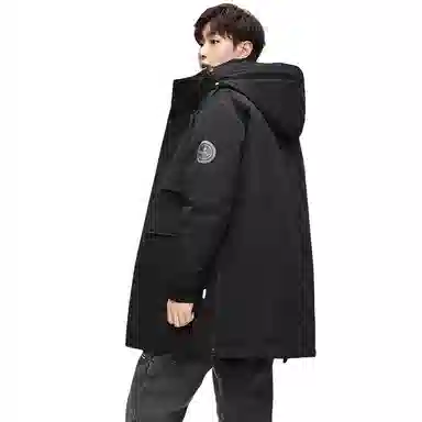 鸭鸭 鹅绒系列户外工装风连帽保暖休闲加厚新国标中长款羽绒服 男款