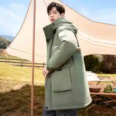 鸭鸭 中长款加厚保暖休闲宽松连帽套头羽绒服 男女同款