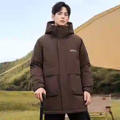 鸭鸭 中长款加厚保暖休闲宽松连帽套头羽绒服 男女同款