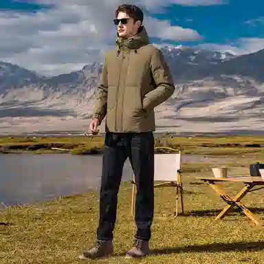 鸭鸭 石墨烯蓄热纯色韩版休闲百搭防寒保暖短款连帽羽绒服 男款