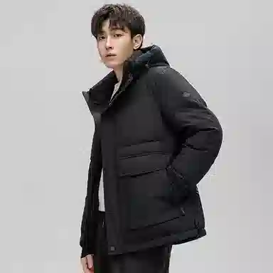 鸭鸭 纯色韩版休闲短款连帽加厚羽绒服 男款