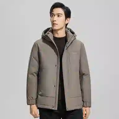 鸭鸭 石墨烯蓄热纯色商务休闲短款连帽外套男士户外防风保暖长袖羽绒服 男款