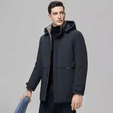 鸭鸭 中老年爸爸装纯色商务休闲厚款拆卸连帽外套户外防寒保暖石墨烯鹅绒羽绒服 男款