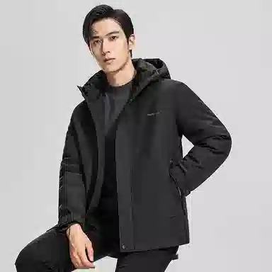 鸭鸭 石墨烯蓄热纯色商务休闲短款连帽外套男士户外防风保暖长袖羽绒服 男款