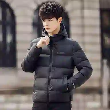 鸭鸭 连帽纯色面包羽绒服 男款
