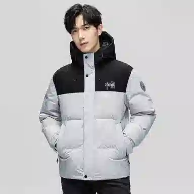 鸭鸭 中青年时尚韩版潮流中国风短款连帽外套山系户外运动休闲加厚保暖迷彩面包羽绒服 男女同款