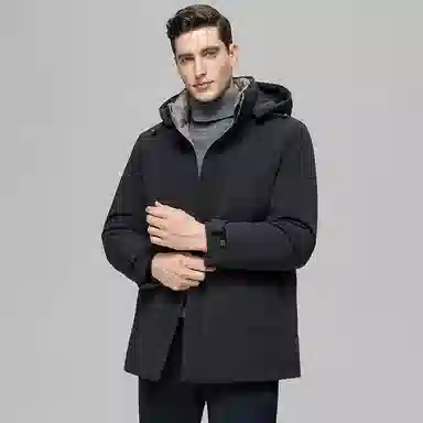 鸭鸭 中老年爸爸装纯色商务休闲厚款拆卸连帽外套户外防寒保暖石墨烯鹅绒羽绒服 男款