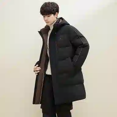 鸭鸭 石墨烯蓄热极寒系列中青年韩版休闲基础百搭连帽户外运动加厚保暖中长款羽绒服 男款